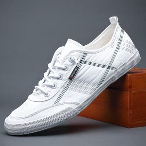 Loafers Walking Men Shoes Men Casual Shoes Latest Spring Lace-up Sweat-Absorbant Breathable New Casual Canvas Sneakers