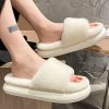 Thick Fluffy Fur Slippers Latest New Women Winter House Warm Furry Slippers Women Flip Flops Home Slides Flat Indoor Floor Shoes